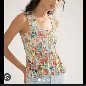 Floral Tank Top With Cinching